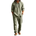 thumbnail image 2 of LYSMORA Mens 2 Piece Outfit Hooded Half Button Long Sleeve Top Drawstring Elastic Waist Pants Casual Linen Set For Travel Beach Daily Wear, 2 of 6