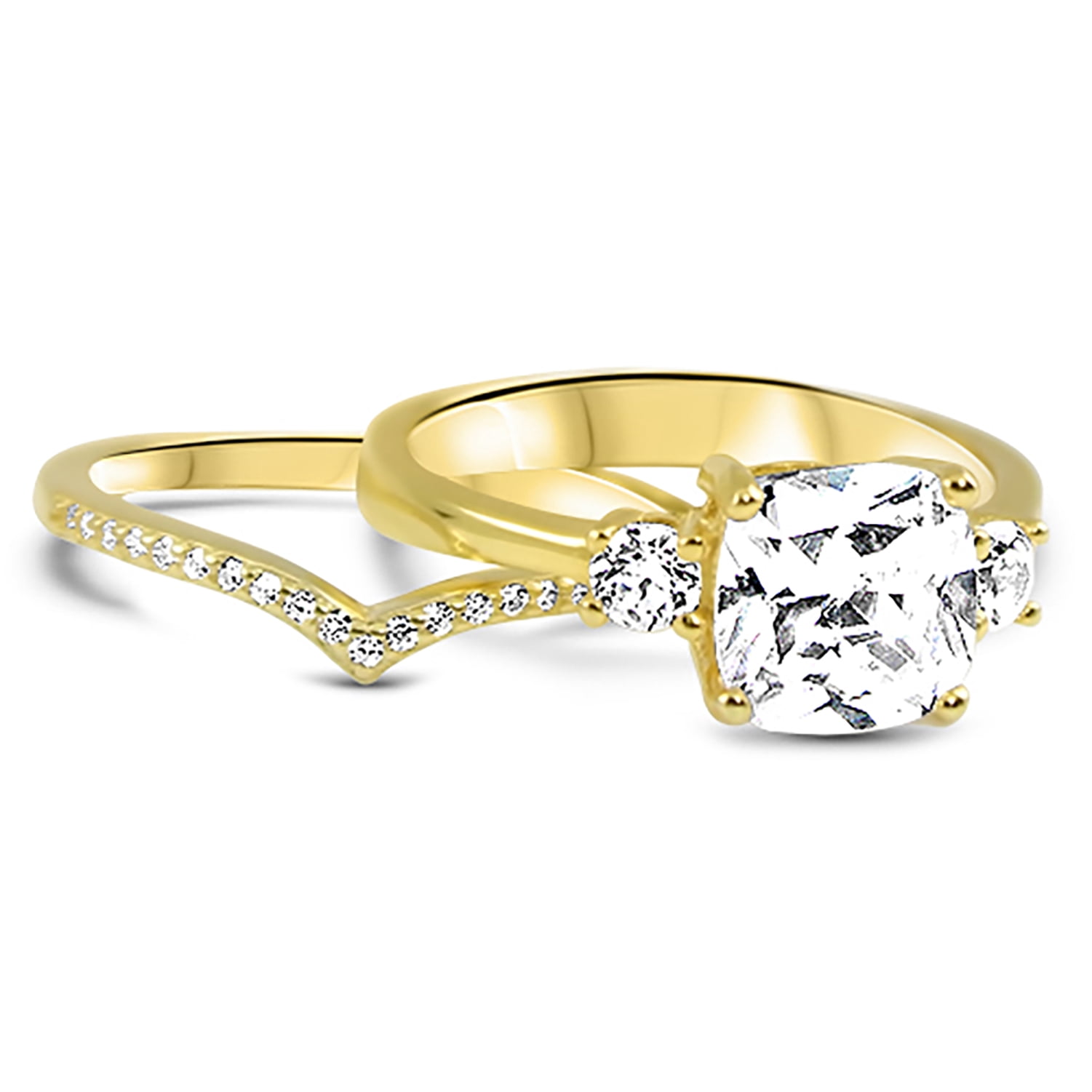LaRaso & Co Yellow Gold Plated Princess Cut Engagement Wedding Ring Set for Women Size 6