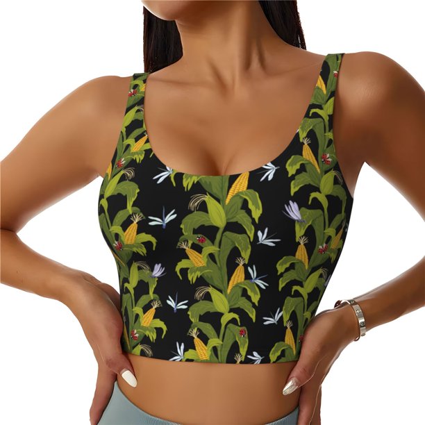 Balery Corn And Dragonflies Sujetadores deportivos con espalda cruzada para mujer, acolchados, sin costuras, de alto impacto, ideales para yoga, gimnasio, entrenamiento y fitness.-