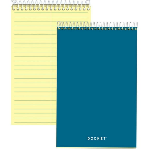 TOPS Docket Steno Book - 100 Sheets - Coilock - 6" x 9" - Canary Paper - Forest GreenChipboard Cover - Perforated, Hard