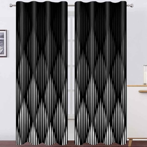 Black White And Grey Gradient Blackout Curtains, Moroccan Print Curtains For Bedroom Living Room, Abstract Ombre Stripes Geometric Thermal Insulated Drapes 42"W x 96"L (Pack of 2)