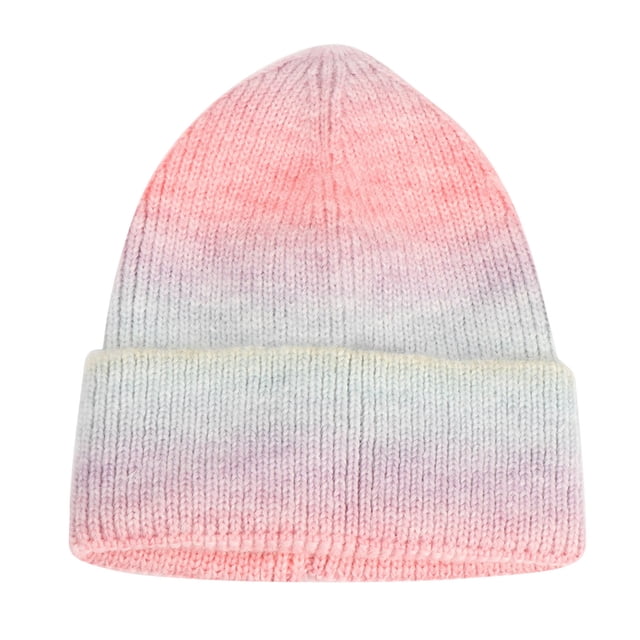 Winter Stretch Knit Sport Windproof Warm Short Cap Gradient Tie Dye Hat Knitted Woolen Hat