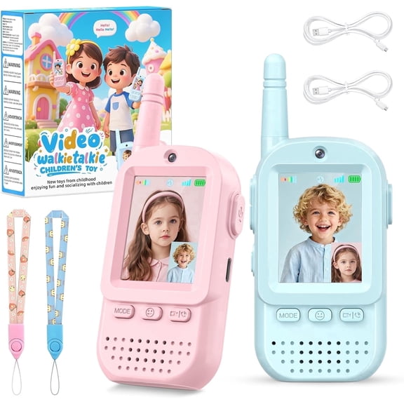 Kids Video Walkie Talkies 2 Pack,Rechargeable Intercom Toys with 2in Screen HD Camera Voice Changer,Camping Hiking Family Games for Age 3-12