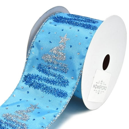 Glittered Christmas Tree and Star Wired Ribbon, 2-1/2-Inch,