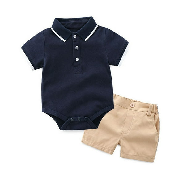 Tiijoy Baby Boys Outfits Solid Color Short Sleeve Polo Shirt Bodysuit Shorts Set