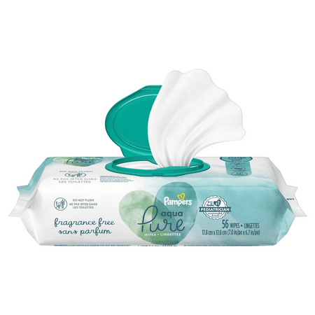Pampers Aqua Pure Baby Wipes 1X Flip-Top Pack 56 Wipes, 1 Piece Per Pack