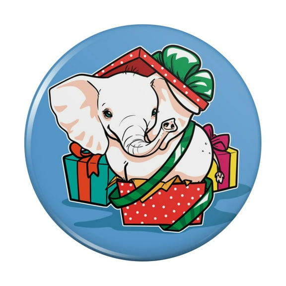 White Elephant In Present Gift Box Holiday Christmas Kitchen Refrigerator Locker Button Magnet