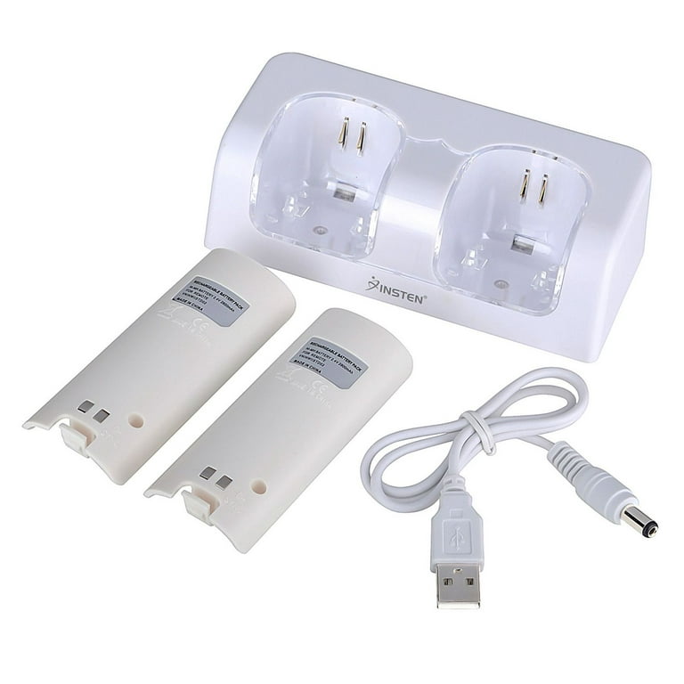 For Nintendo Wii Controller & Wii U Remote - Dual Charger Charging Dock  with 2x Rechargeable 2800 mAh Battery, White 