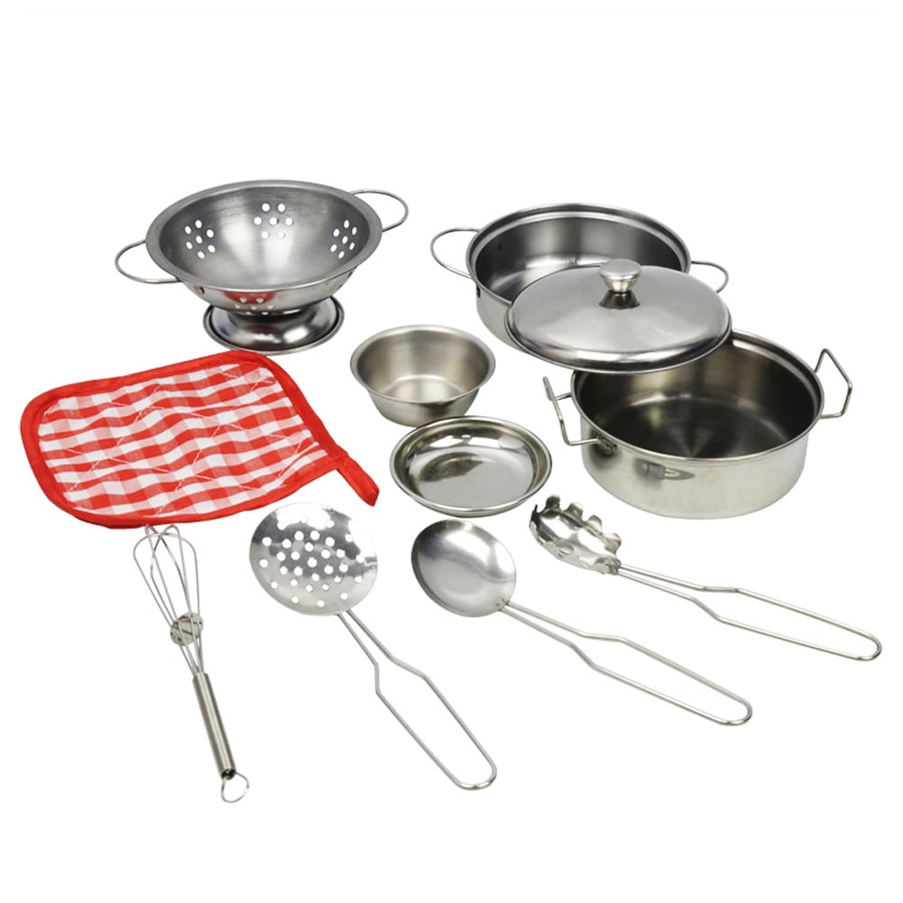 10Pcs/set Kitchen Pretend Cooking Toy Cookware for Kids Stainless Steel
