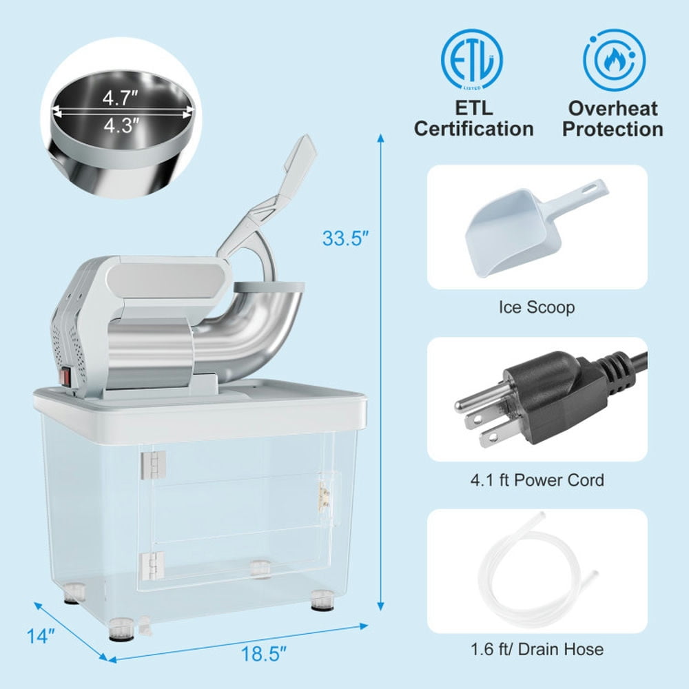 Topcobe 300W Commercial Ice Crusher with Dual Blades and Safety Switch for Home Kitchen Dorm-Gray