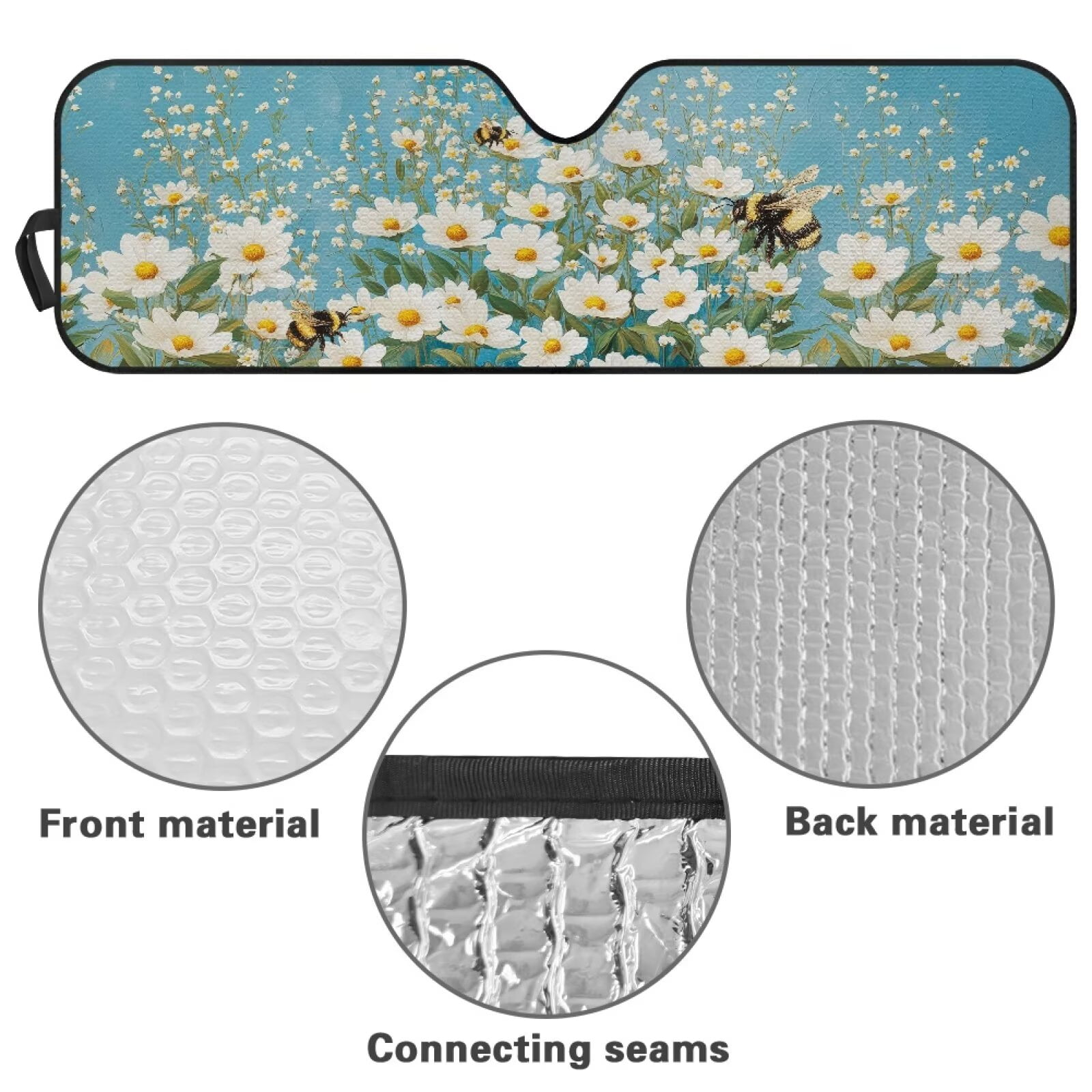 Uorisanigo Windshield Sun Shade Daisy Bee Print Windshield Shade Compatible with 2007-2024 Wrangler Rubicon Sahara TJ JK JKU 2 & 4 Door Heat Shield Sun Visor Cover Block UV Rays ,1Pc