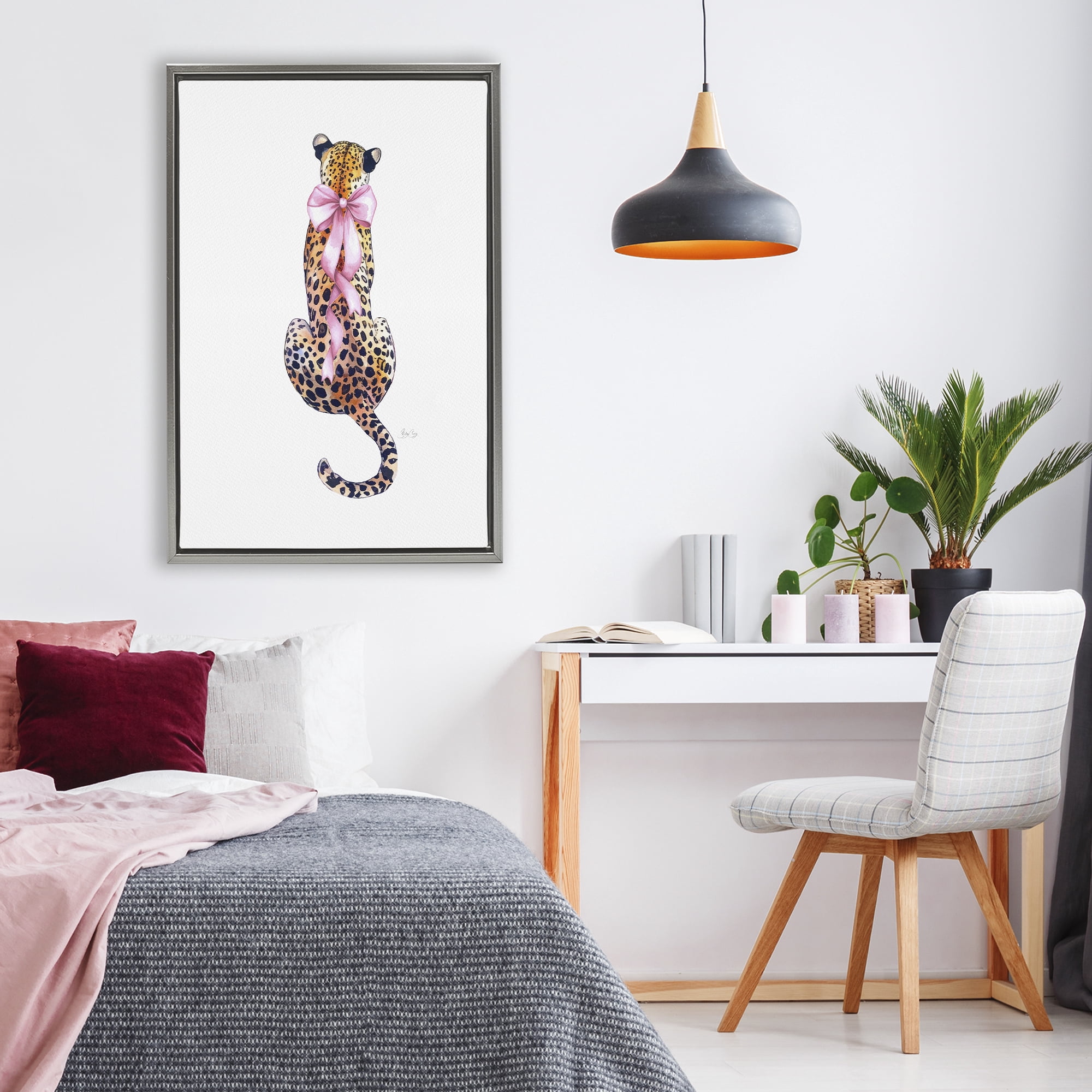 Stupell Industries Poised In Pink Cheetah Gray Framed Floater Canvas Wall Art, design by Shelly Craig