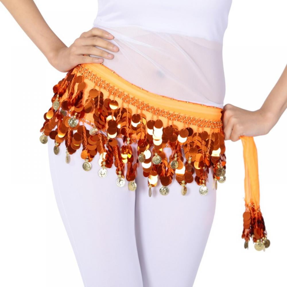 Sweet Belly Dance Skirt Wrap Performance Bling Sequins Coins Belly Dance Hip Scarf Belly Dancer Costumes for Women 