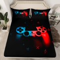 thumbnail image 2 of Manfei Game Repeat Queen Sheet Sets for Teen, Cyan Red Game Console Flat Sheet, Cartoon Gamepad Gaming Queen Fitted Sheet, Super Cozy Room Decor, 4-Piece, 2 of 7