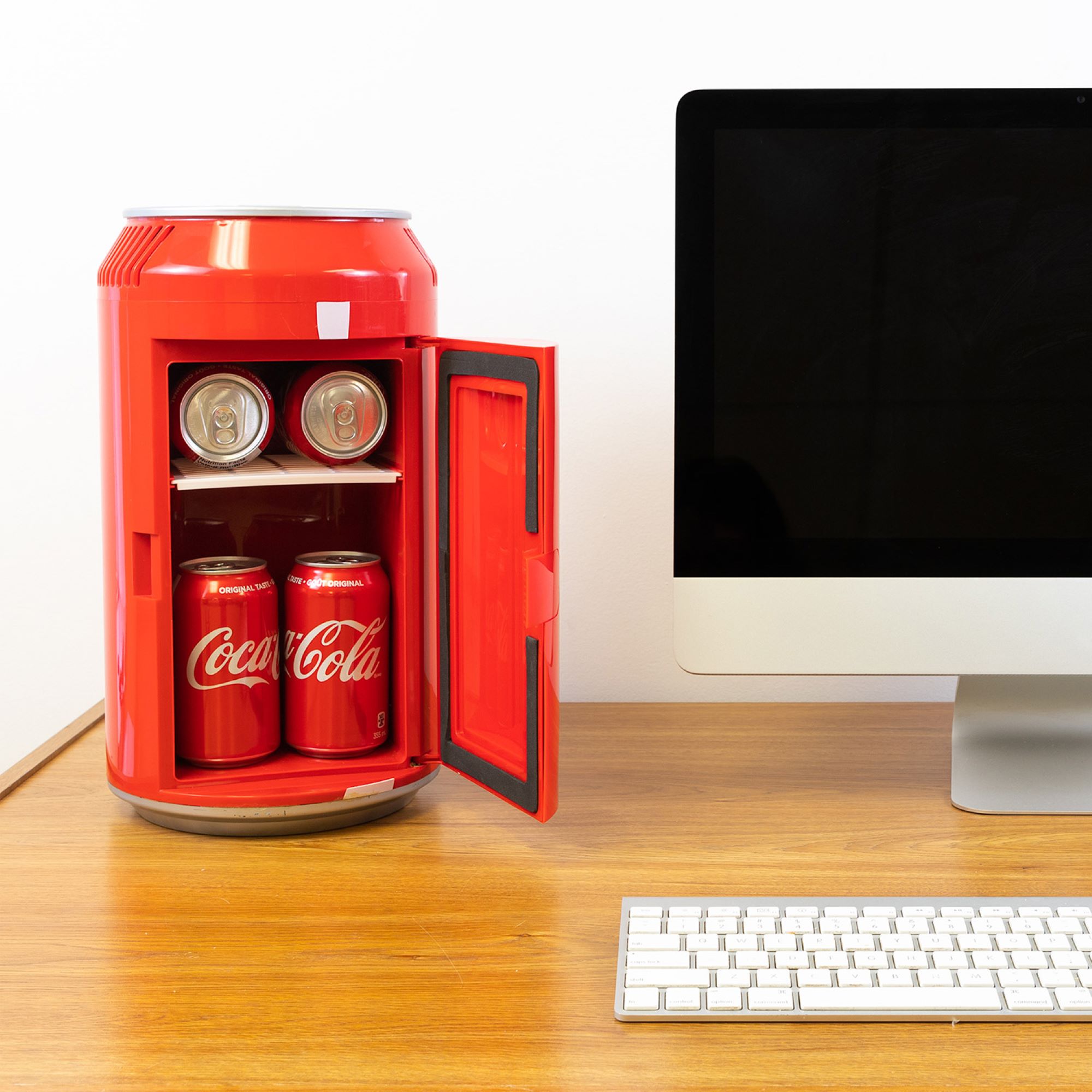 Coca-Cola 8 Can Portable Mini Fridge, 5.4L (5.7 qt) Compact Personal Travel Fridge for Snacks Lunch Drinks Cosmetics, Includes 12V and AC Cords, Cute Desk Accessory for Home Office Dorm Travel, Red - image 4 of 8