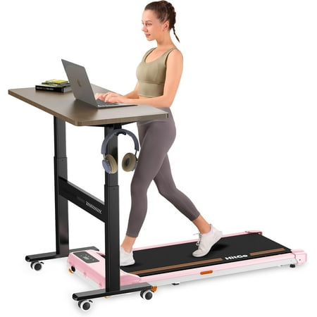 Small Standing Desk with Gas Spring Lift, Rolling Computer Workstation for Treadmill/Laptop, 31.5" x 15.7" Desktop, Mahogany