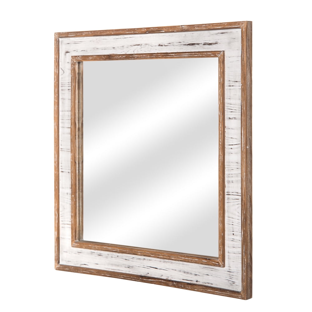 Lowestbest Square Decorative Mirror, Retro Style Wrought Iron Farmhouse Wall Mirror for Bathroom, Porch etc, Antique White