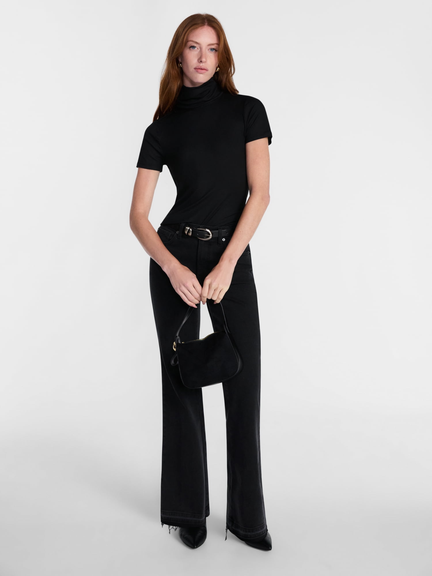 Scenario Women's Turtleneck Top with Short Sleeves, Sizes XS-XXXL
