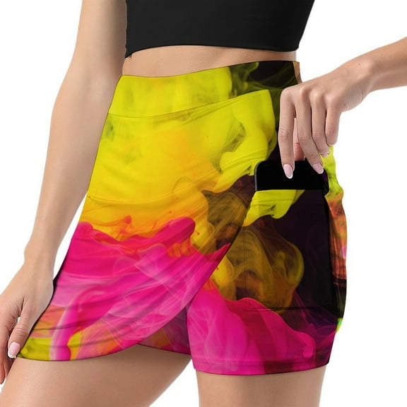 Color Vortex Tie Dyeing Tennis Skirt, Short Skirt, Mini Summer Fitness Running Shorts with Pockets