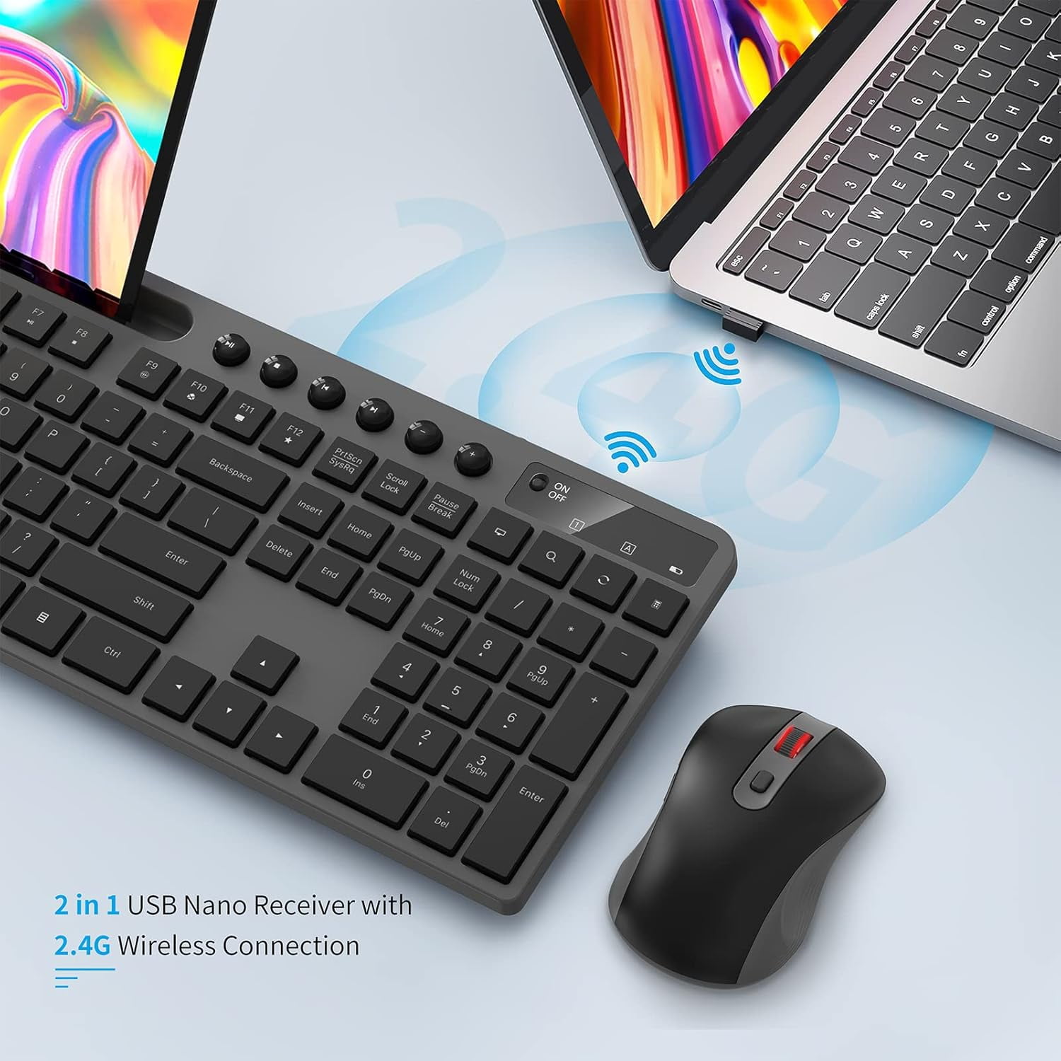 Marvo 2.4G Wireless Keyboard and Mouse Combo, Low Profile, Fluid Precise, Quiet, Tablet Holder,Gray