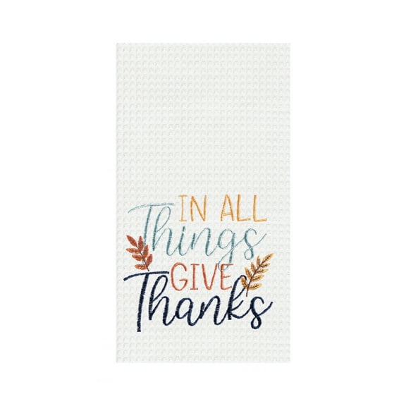 "In All Things Give Thanks" Wheat 100% Cotton Embroidered Flour Sack Dishtowel