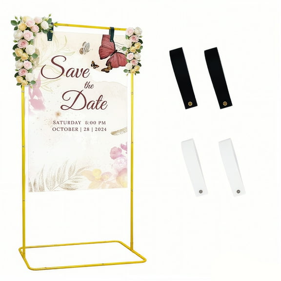 Golden H-Frame Welcome Sign Stand, Adjustable Outdoor Sign Holder - Sturdy Metal Board Stand for Wedding, Birthday, Sidewalk Events & Business (with Clip)