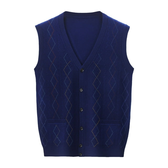 Men's Sweater Vest Male Autumn Winter Buckle V Neck Pure Color Wool Collarless Shirt Body Type Non Hooded Pocket Design