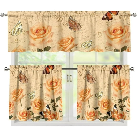 Yellow Butterfly Curtains for Kitchen Windows 3 Piece Small Kitchen Window Curtains Over Sink Kitchen Window Curtains for Cafe Bathroom Living Room