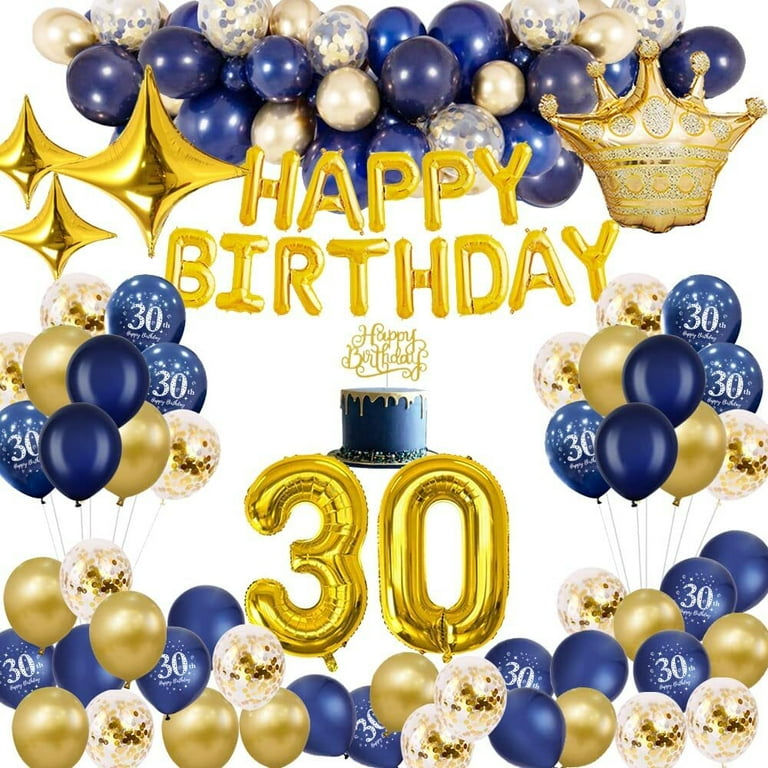 YANSION 30th Birthday Decorations for Men - Happy 30 Birthday Blue Balloons  Kit for Him Party Supplies With Royal Blue Gold Balloons and Jumbo Number