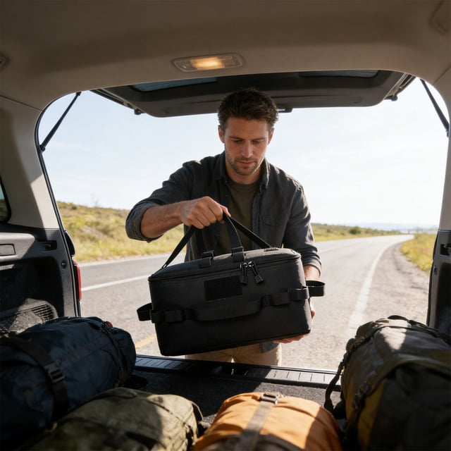 Bolsa de almacenamiento multifuncional para acampar al aire libre: bolsa de transporte resistente de tela Oxford para tanque de gas, hornillo de cassette y herramientas. Organizador portátil plega