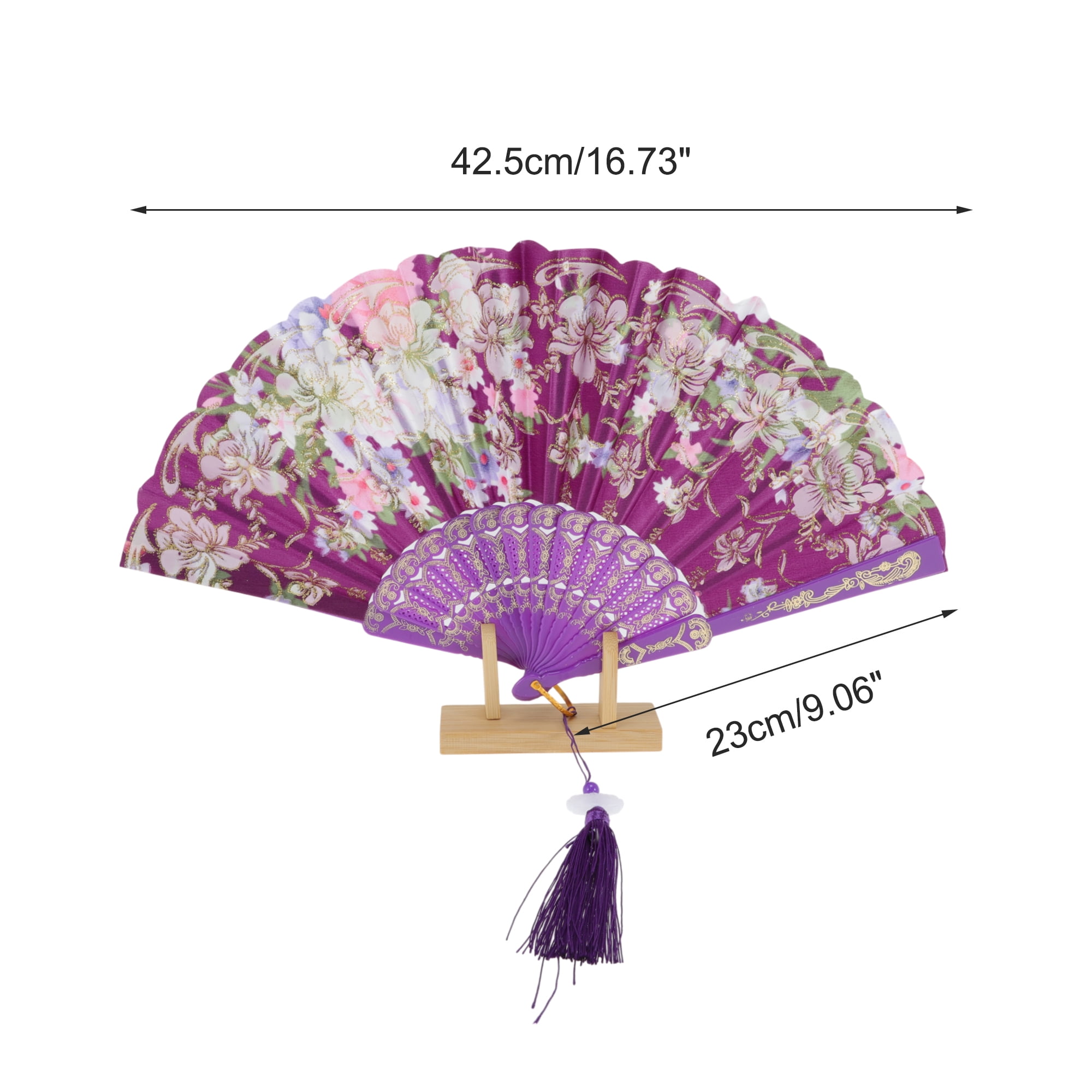 Unique Bargains Floral With Tassel Folding Fan 1Pc Purple