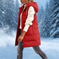 thumbnail image 5 of Hueook Puffer Vest for Women Hooded Sleeveless Zip Up Long Length Casual Winter Vest Coat with Pockets Red XL, 5 of 8