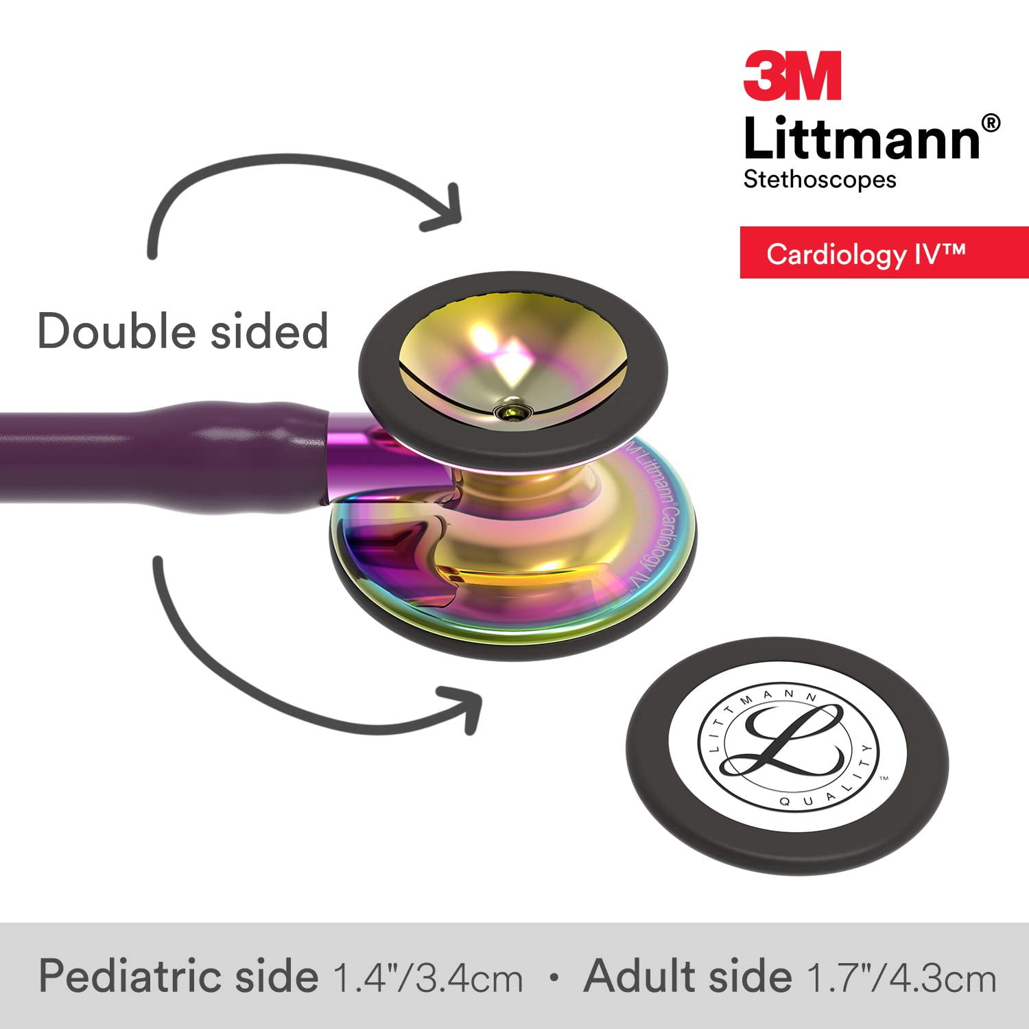 3M Littmann Cardiology IV Stethoscope Double Lumen Machined Stainless Steel Chestpiece 27" Plum Tube / High-Polish Rainbow Chestpiece / Violet Stem / Black Headset 6239