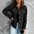thumbnail image 2 of Womens Jackets Dressy Casual Cropped Fashion Women Corduroy Jacket Turn Down Collar Long Sleeve Pockets Button Up Coat Black L, 2 of 5