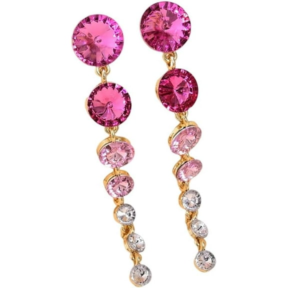 Rhinestone Statement Long Dangle Earrings for Women Pink Crystal Sparkling Vintage Wedding Bridal Elegant Crystal Chandelier Teardrop Earrings Costume Jewelry for Prom Party