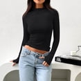 thumbnail image 5 of ATOYSOY Women's Fashion Solid Color Pullover Outwear Slim Basic Cropped Tops Casual Cotton Shirts Long Sleeve Tees Fall Winter High Neck Sweatshirts Black L, 5 of 6