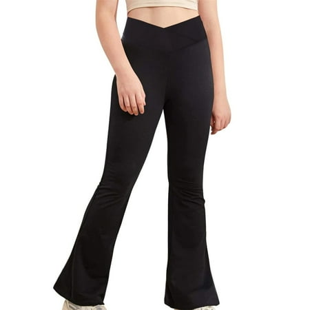

PINQI Toddler Cute Pants Kids Girls High Waist Flared Pants Leggings Casual Sport Trousers Jazz Latin Dance Tights for 5 to 14 Years(Black 7-8 Years)