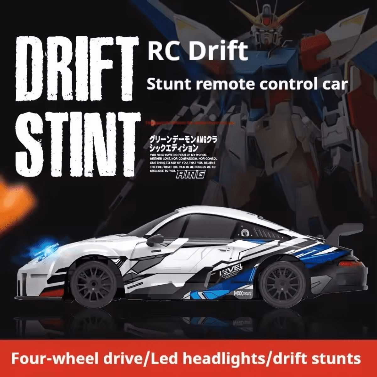 RC Drift Car for Kids with 2 Tires & Batteries, Light up 4WD RC Race Car for Ages 3+ Gifts(White)