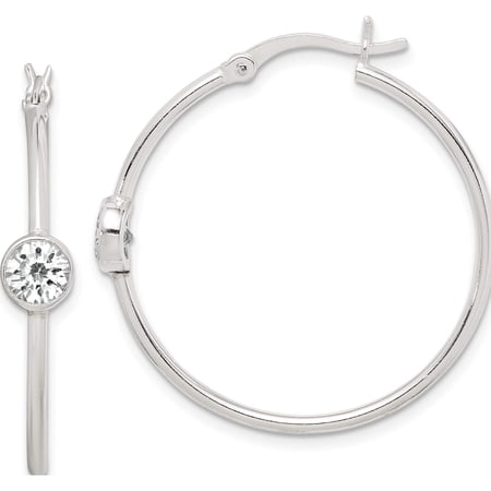 Jewelry by Sweet Pea Sterling Silver CZ Polished Hoop Earrings