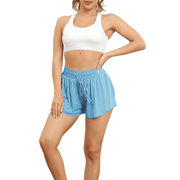 Pantalones Cortos Deportivos para Mujer, para Gimnasio, Yoga, Correr, Tenis, Falda Pantalón, Ropa Informal de Verano. Azul M