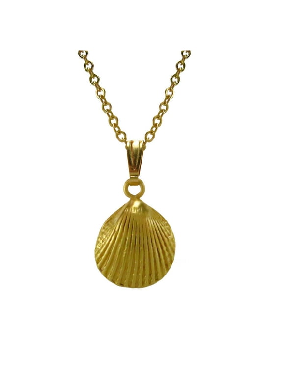 Across The Puddle, Contemporary Jewelry Collection, 24k Gold Plated Seashell Pendant with 1.2 mm 16. 5" Chain