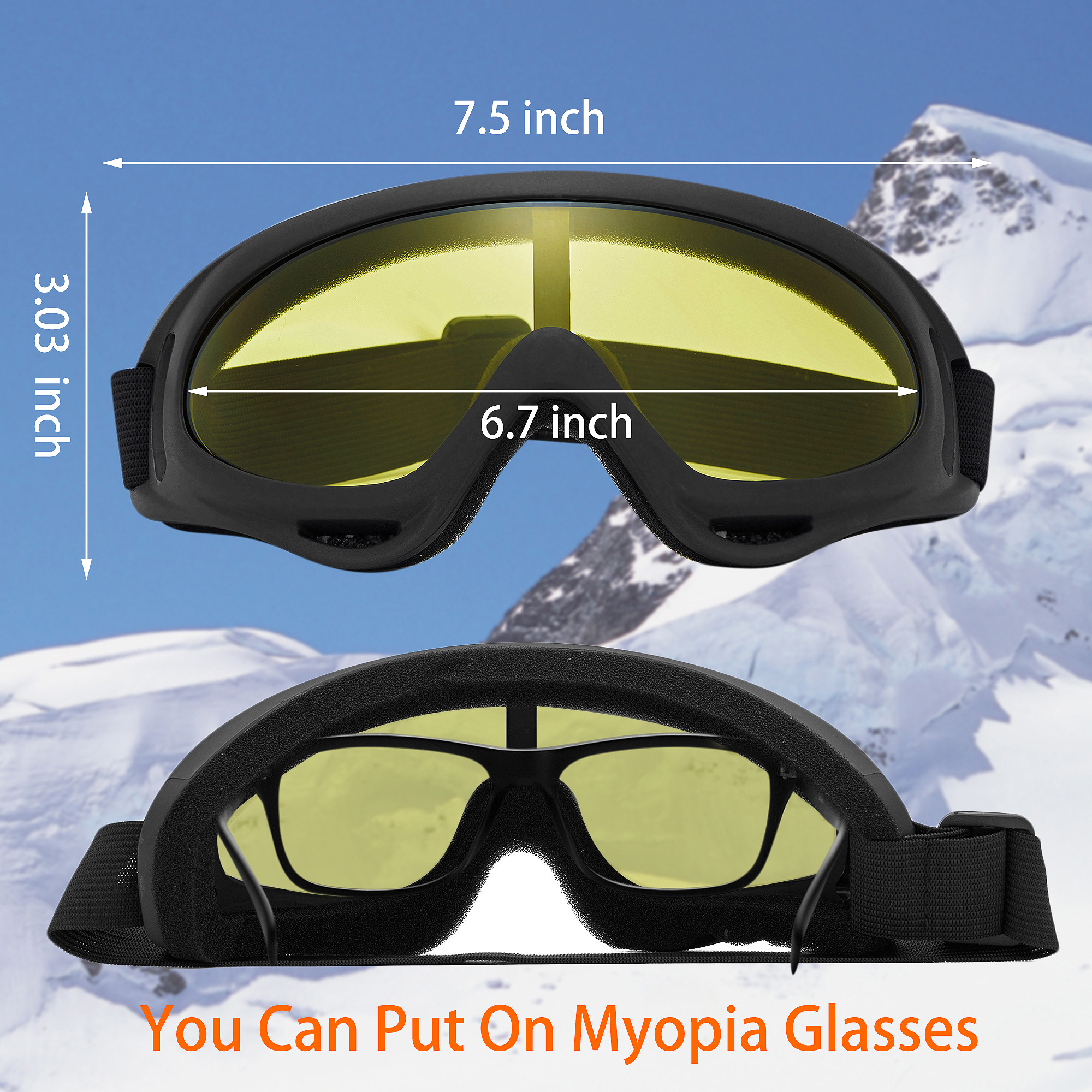 YouLoveIt Ski Goggles, 2 Pack Ski Glasses Snowboard Motobike Goggles Ski/Snowboard Goggles Motorcycle Bicycle Glasses Men Women Snow Goggles Glasses, Anti-Glare Lenses - image 3 of 8