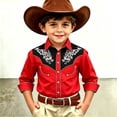 thumbnail image 2 of FINALGANG Boy's Western Cowboy Shirt Print Long Sleeve Button Down Shirts Regular Fit Shirt Casual Blouses Retro Festive Party Tops For Children 12-13 Years, 2 of 4