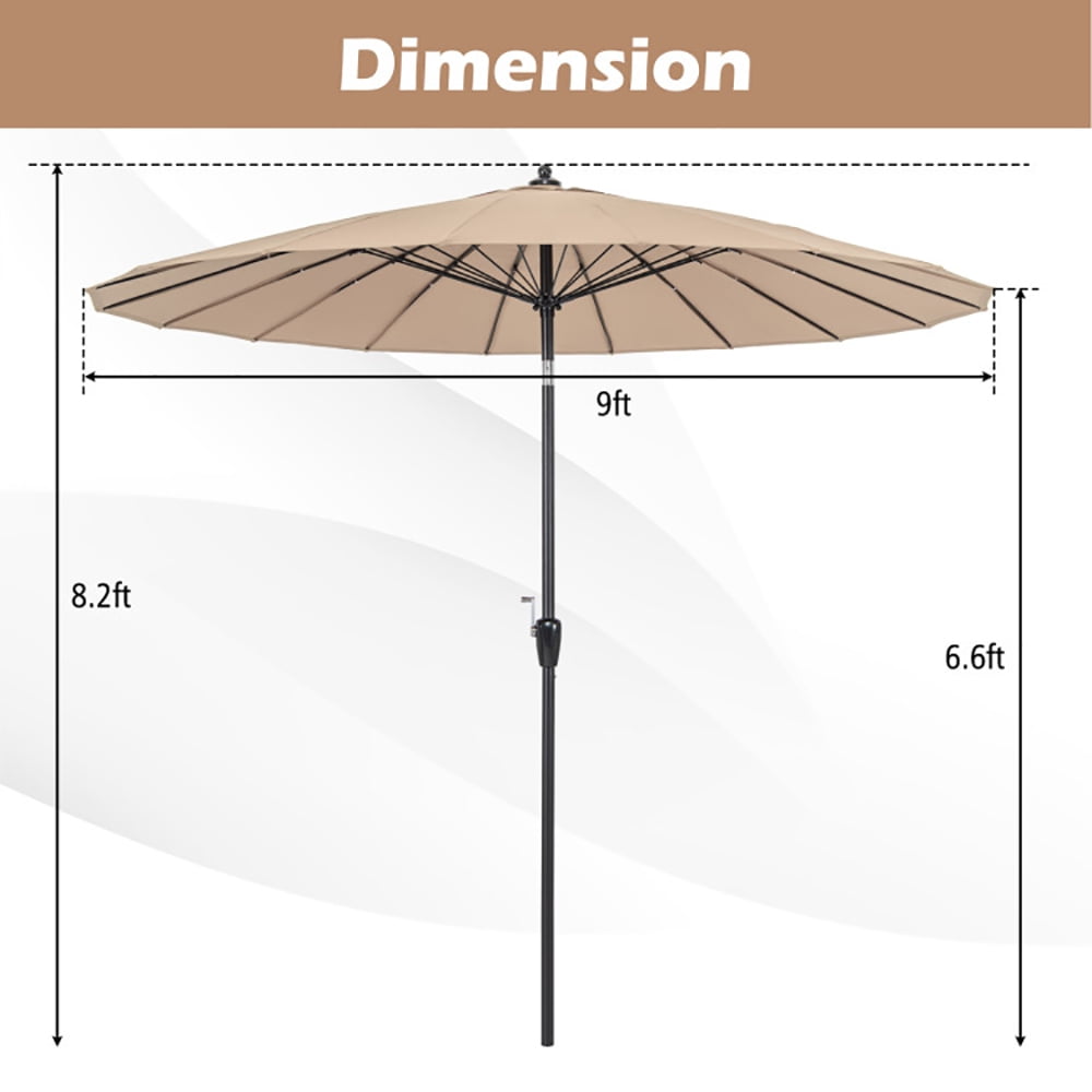 Spaco 9 Feet Round Patio Umbrella with 18 Fiberglass Ribs-Tan, Patio Offset Umbrella with Easy Tilt Adjustment, Outdoor Cantilever Hanging Umbrella