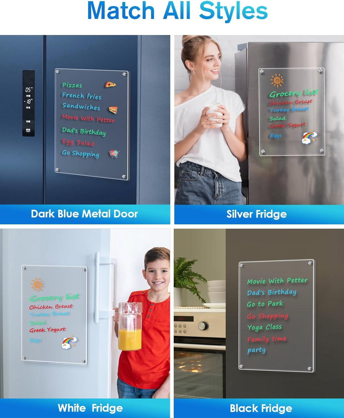 Acrylic Magnetic Whiteboard for Fridge Tutuviw 12"X 8" Clear Refrigerator Dry Erase Board with 6 Markers and 1 Eraser, Smooth Writing and Easy Cleaning Memo Grocery List Reusable Week Planner