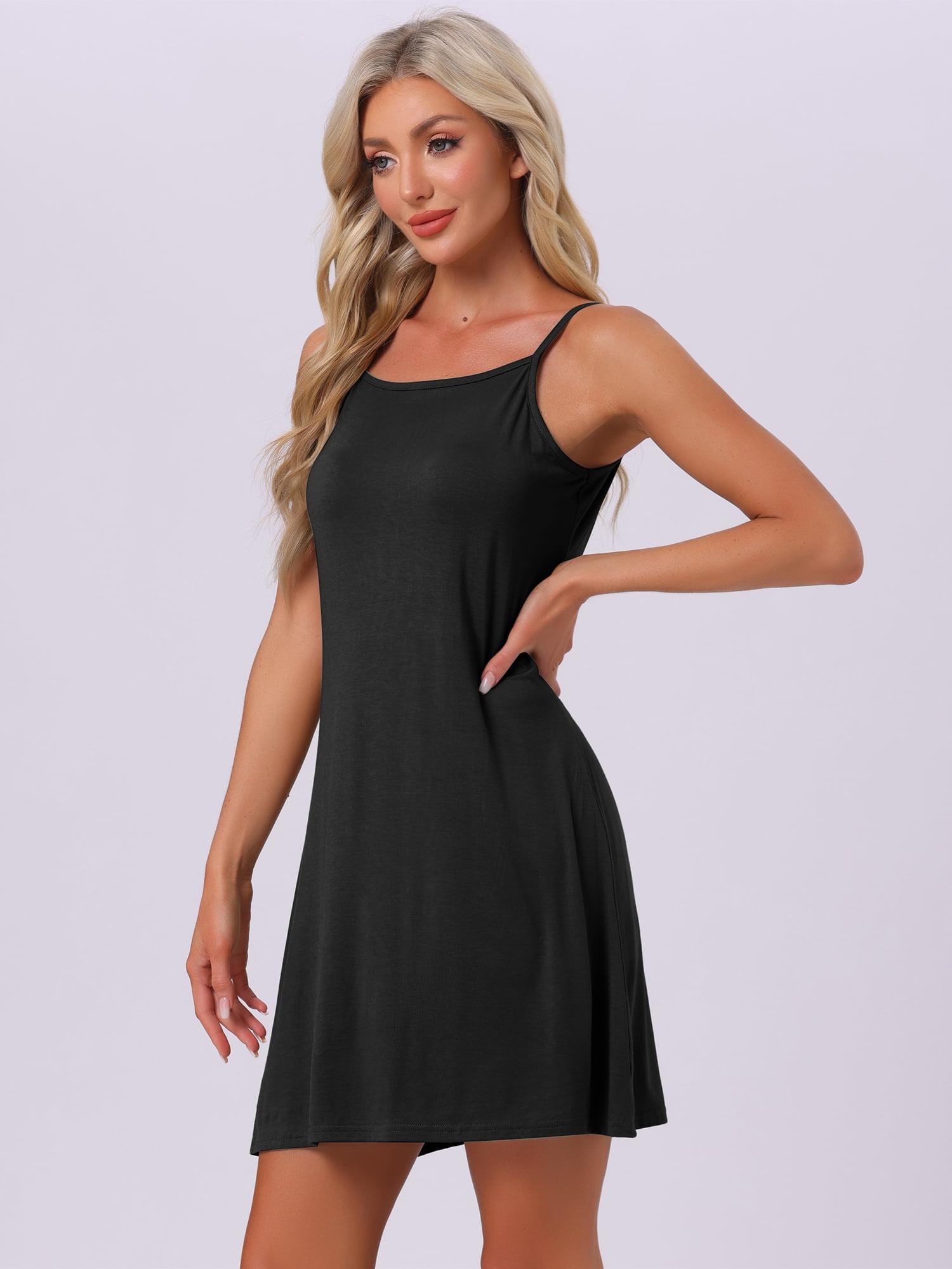 DARING DIVA Women's Modal Soft Square Neck Spaghetti Strap Dress Sleepwear 2XL Black