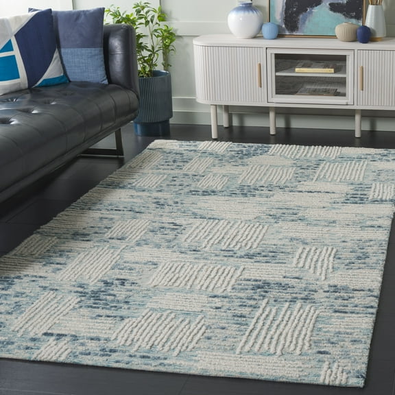 SAFAVIEH Abstract Salma Striped Geometric Area Rug, Blue/Ivory, 5' x 8'