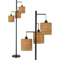 Maxax 65" Boho Rattan Floor Lamp for Living Room, 3 Lights Farmhouse Tree Standing Lamp with Rattan Shades, Multi Head Vintage Tall Floor Lights for Bedroom, Living Room, Office