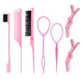 thumbnail image 1 of SAVITA 7pcs Pink Hair Styling Comb Set, Includes Teasing Brush, Rat Tail Comb, Edge Brush, Hair Clips, Hair Loop Tools for Women, Girls & Young Adults, 1 of 3