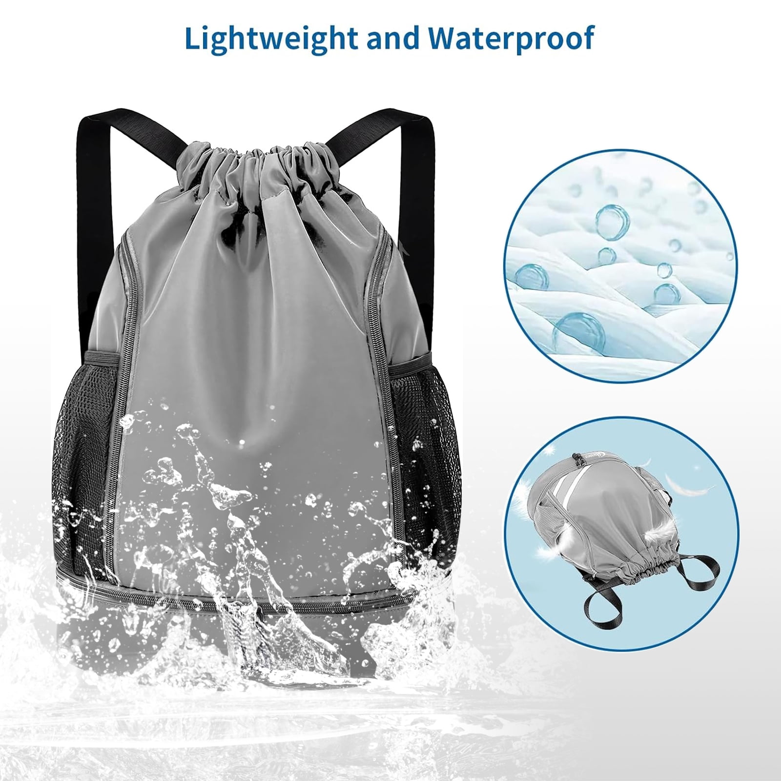 Qoosea Waterproof Drawstring Backpack Gym Sports Bag with Shoe Compartment Side Mesh Pockets for Men Women Walmart